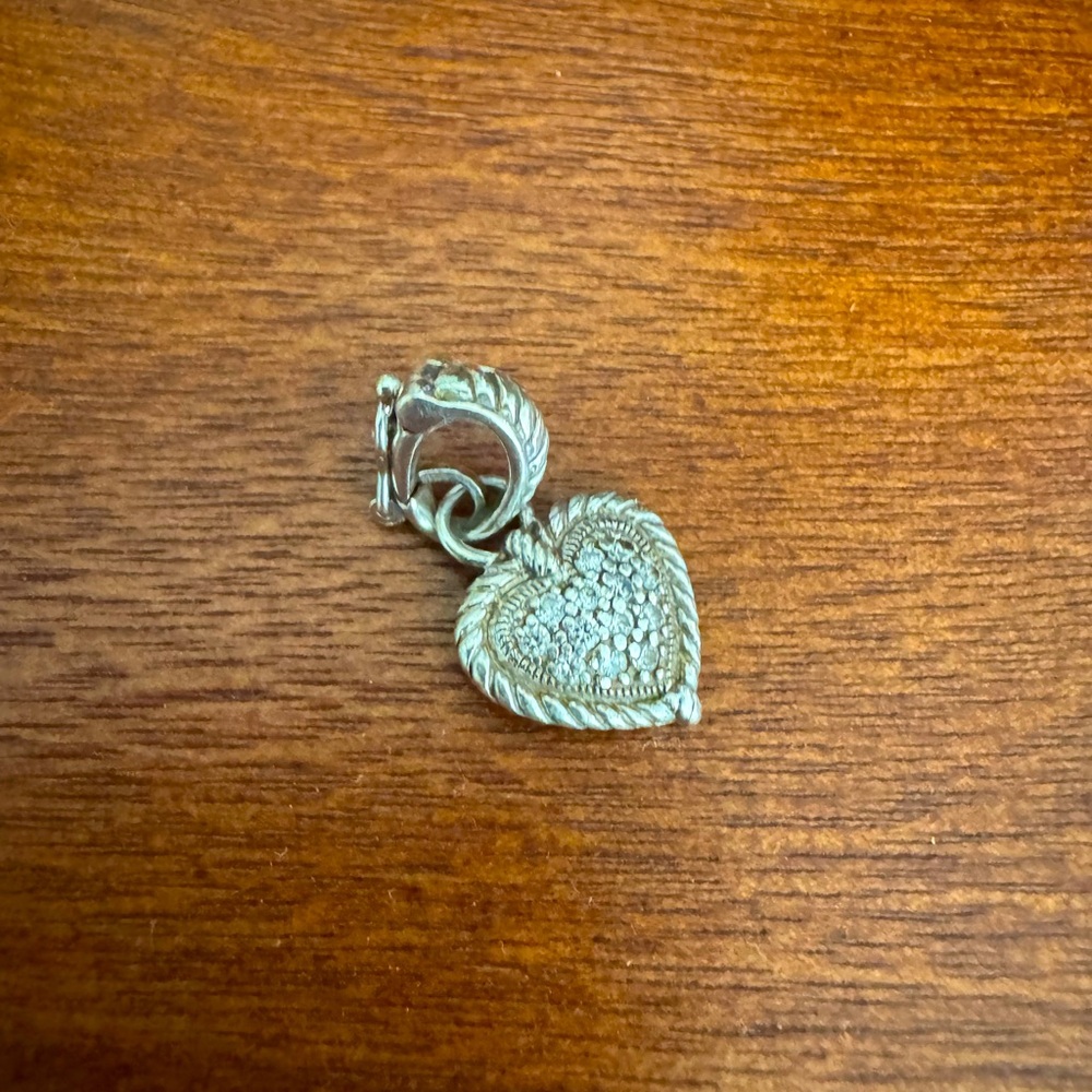 Judith Ripka sterling silver heart charm with cz diamonds.